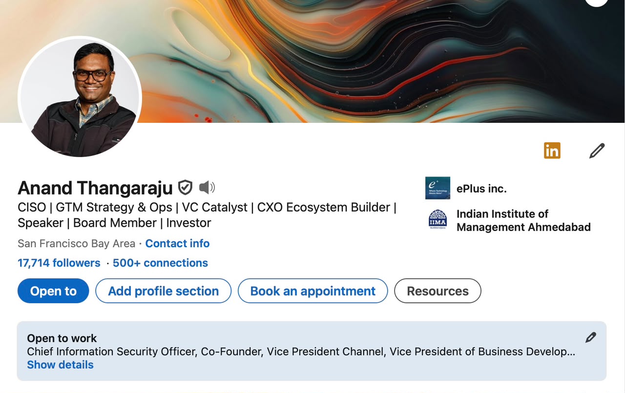 Anand Thangaraju's LinkedIn profile: before