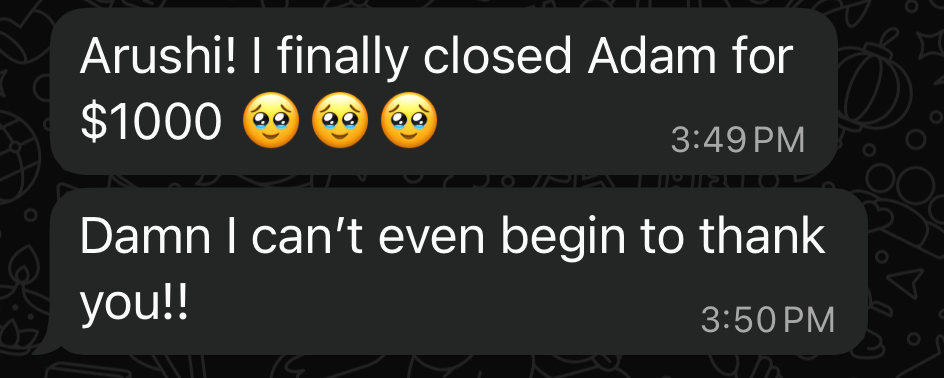 Client closing a $1,000 deal