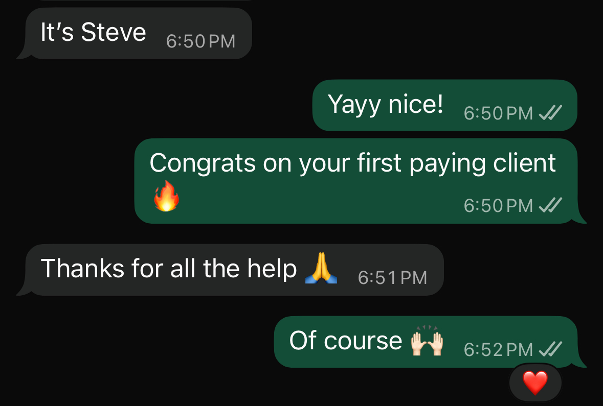 Client landing their first paying client